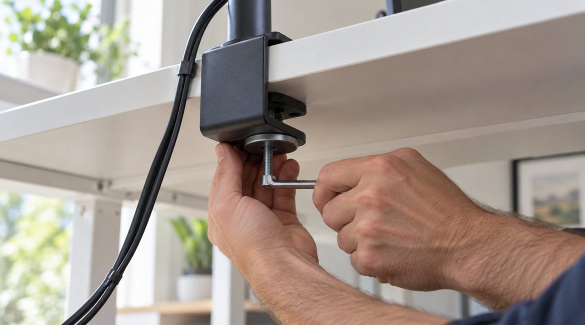 Instalación de la abrazadera de un brazo de monitor