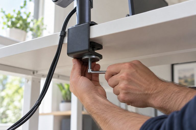 Instalación de la abrazadera de un brazo de monitor