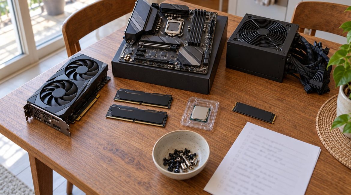 Componentes preparados para montar un PC
